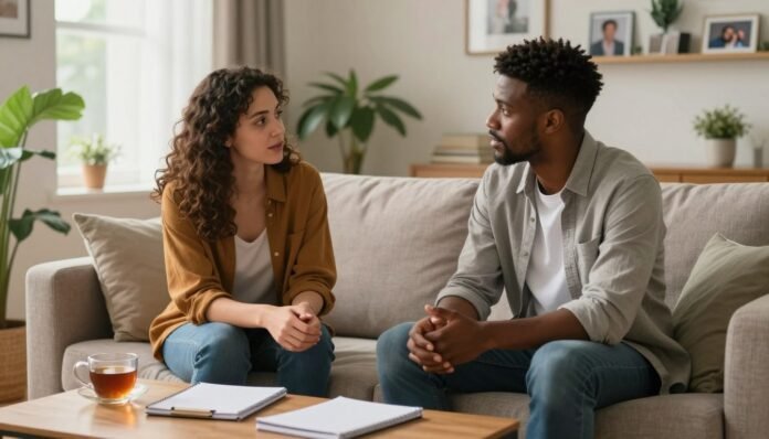 improve marriage communication: couple talking calmly