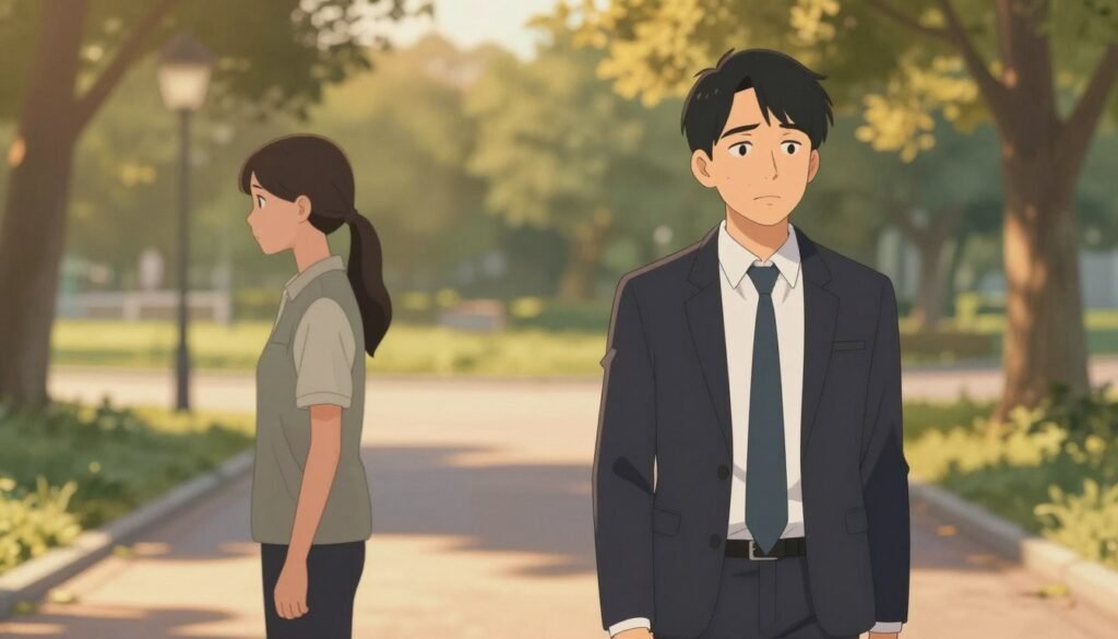 A thoughtful scene depicting the push-pull dynamic in a relationship. In the foreground, a couple stands slightly apart, one partner facing the viewer with a contemplative expression, dressed in professional business attire. The other partner is angled away, with a body language suggesting emotional distance and hesitation, dressed in a casual yet neat outfit. In the middle ground, soft light illuminates them, casting gentle shadows that symbolize the conflict and tension in their connection. The background features a blurred park setting during golden hour, adding warmth and depth, with trees softly swaying in the breeze, indicative of change. The mood is introspective and nuanced, capturing the complexity of emotions involved in relationship dynamics. A thoughtful scene depicting the push-pull dynamic in a relationship. In the foreground, a couple stands slightly apart, one partner facing the viewer with a contemplative expression, dressed in professional business attire. The other partner is angled away, with a body language suggesting emotional distance and hesitation, dressed in a casual yet neat outfit. In the middle ground, soft light illuminates them, casting gentle shadows that symbolize the conflict and tension in their connection. The background features a blurred park setting during golden hour, adding warmth and depth, with trees softly swaying in the breeze, indicative of change. The mood is introspective and nuanced, capturing the complexity of emotions involved in relationship dynamics.